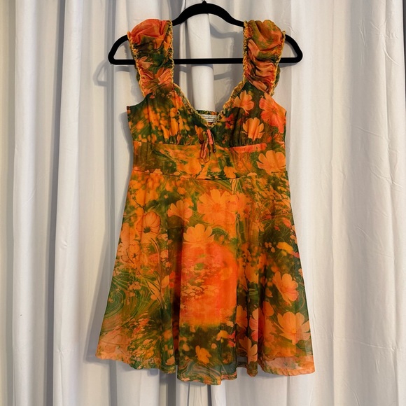 Urban Outfitters Dresses & Skirts - Urban Outfitters Audrey Mesh Floral Mini Dress Ruched Straps Size Large